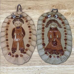 Handcrafted Ceramic Wall Plaques with Boy and Girl